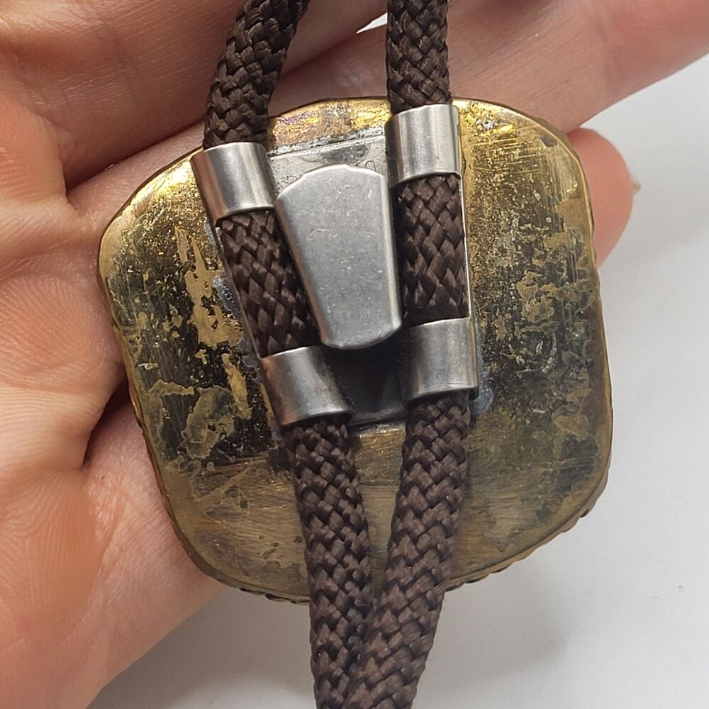 Vintage Bolo Tie Ram Bighorn Sheep Skull Design Bronze Brass 10K Gold PlatedTips - Picture 2 of 5